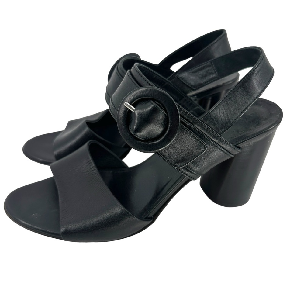 Napoleoni Womens Black Leather Buckle Ankle Strap Sandals Heels Shoes 38